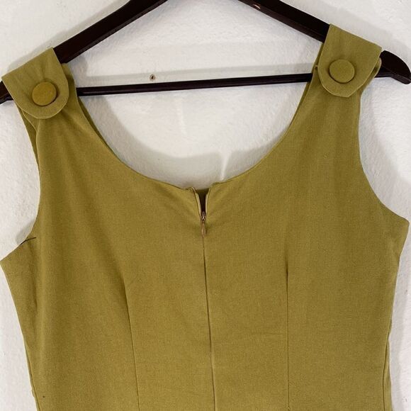 NWT Womens Sayuri Chartreuse Green Button Side Sleeveless Midi Dress - Picture 9 of 13